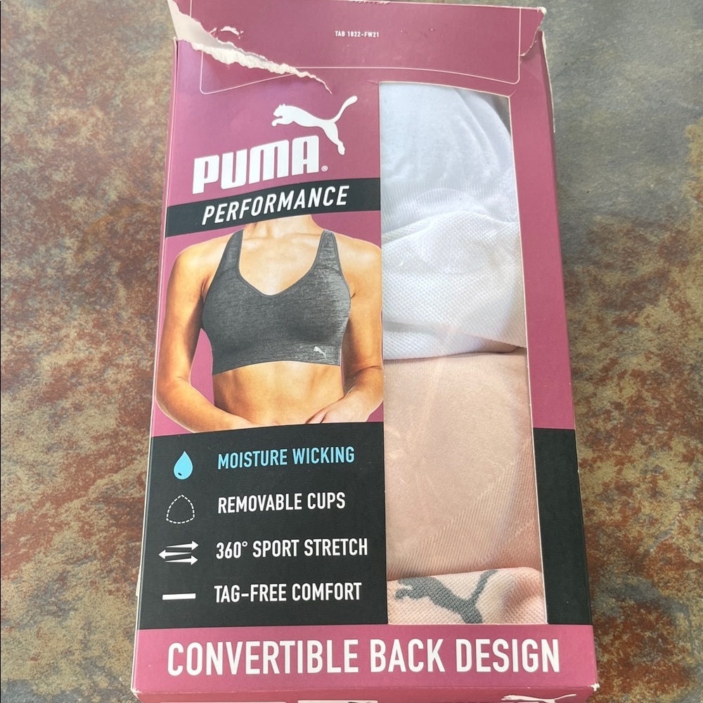 PUMA Convertible Back Sports Bra - Black and White